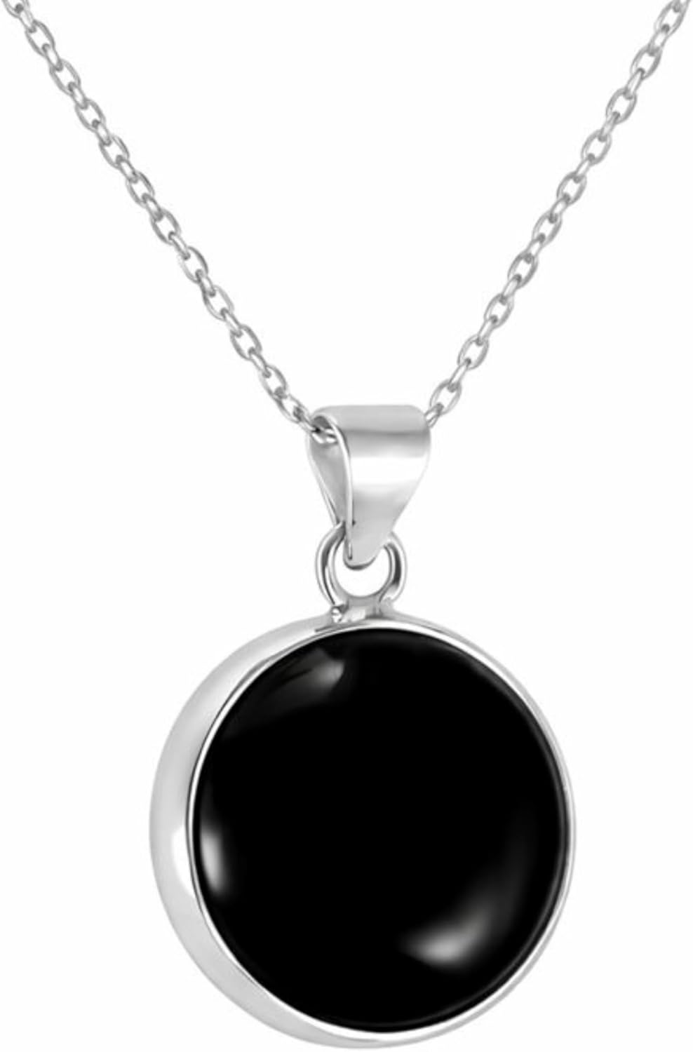 Solid Sterling Silver 925 Round Gemstone Handmade Pendant Necklace with Silver Chain for Women & Men