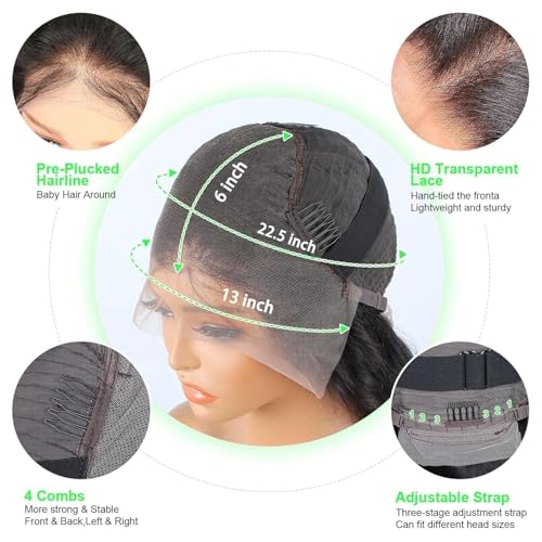 Image of Vnrtkkn 32 Inch 13x6 HD Transparent Deep Wave Lace Front Wigs Human Hair 200 Density Pre Plucked Deep Wave Wig Glueless Wigs Human Hair Lace Frontal Wigs 12A Curly Human Hair Wig for Women