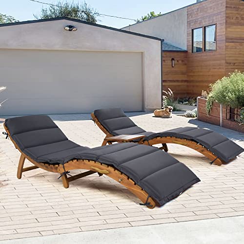 Winwee 3Pcs Patio Lounge Chair, Solid Wood Sun Lounger Chair, Extended Chaise Lounge Set With Foldable Tea Table For Garden Lawn Backyard, Portable Chaise (Dark Gray), Winweto-01177 #TOP2