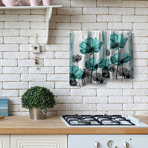 Giwawa Teal Floral Hand Towels Turquoise Flower Fingertip Towels Set Of 2 Absorbent Decorative Bathroom Towels For Yoga Gym Spa Hotel Kitchen thumb #7