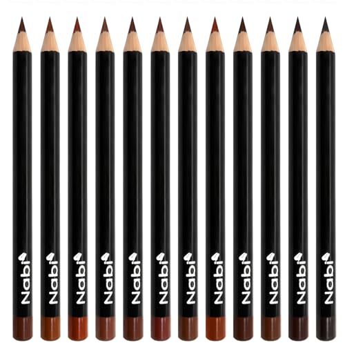 Nabi 12-Piece Brown Lip Liner Pencil Set - Assorted Brown Tones | Long-Lasting Creamy Formula | Lip Makeup Kit for Women