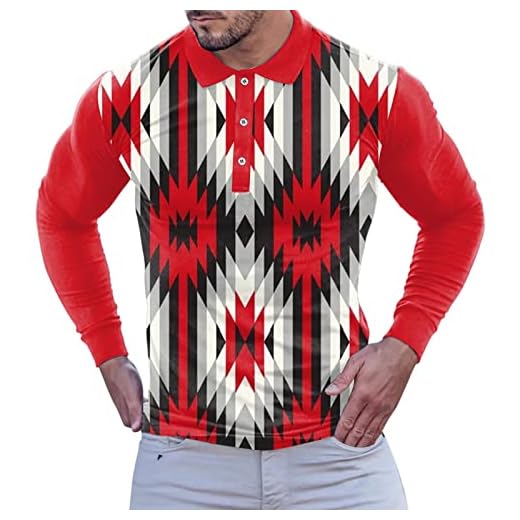 NQyIOS Mens Long Sleeve Polo Shirts Casual Button Neck T-Shirts Breathable Work Golf Polos Top Blouse Quick Dry Outdoor Hiking Tops Soft Gym T-Shirt Base Layer T Shirt, Zwad2-red, M