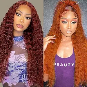 Reddish Brown 13x4 Deep Wave Lace Front Wigs 26 Inch+Ginger Orange 13x4 Deep Wave Lace Front Wigs 32 Inch