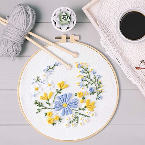 Chfine 3 Pack Embroidery Starter Kit with Pattern,Cross Stitch Kit for Adults Beginners, Including Embroidery Cloth with 3 Embroidery Hoops, Color Threads and Tools - Thumbnail 6