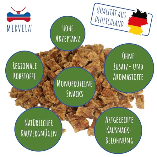 MERVELA® Premium Kaninchen Kauwürfel für Hunde, 500g - Ideal als Trainingsleckerli | 100% Natürliches Kaninchenfleisch | Hypoallergen für Sensible Hunde | Made in Germany