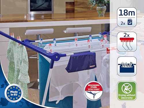Leifheit Standtrockner Pegasus 180 Solid Plus mit stabilem Stand, Wäscheständer für Lange Wäsche, Flügelwäschetrockner für platzsparende Aufbewahrung