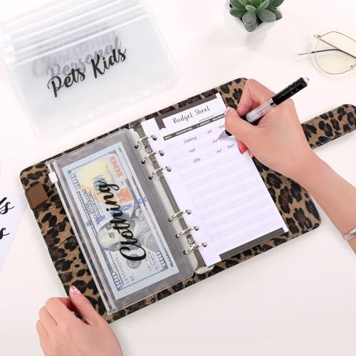 Image of SKYDUE A6 Budget Binder with Zipper Envelopes, Money Organizer for Cash with 12Pcs Expense Budget Sheet & 24Pcs Stickers, Cash Envelopes for Budgeting and Saving