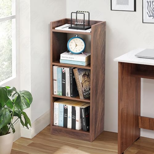Image of ABOUT SPACE Book Shelf for Home - 3 Tier Cube Book Shelves Engineered Wood Open Book Rack for Study Room, Book Organizer Stand for Library, Bedroom, Living Room, Office (L 33 x B 24 x H 96cm - Walnut)