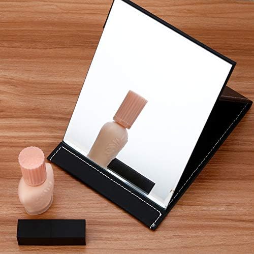 DUcare Large Makeup Mirror Leather Craft Free Standing Super HD Large Compact Mirror 6 * 8 inch - Black
