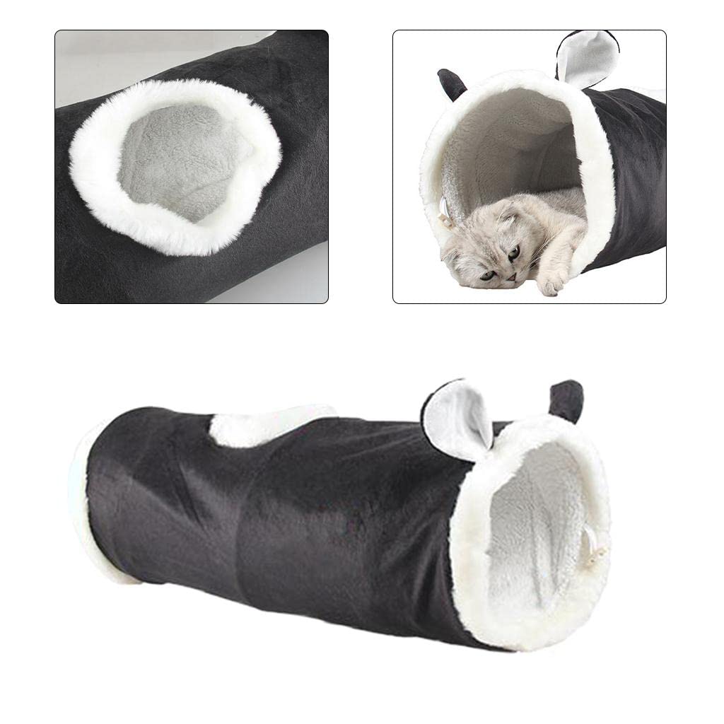 Milageto Cat Tunnel Tubo de Peluche Colapsible Juguete para Mascotas con Ventana para Gatos Gatitos Cachorros Y Conejos Apto para Entretenimiento Y Ejercicios, Gato Negro