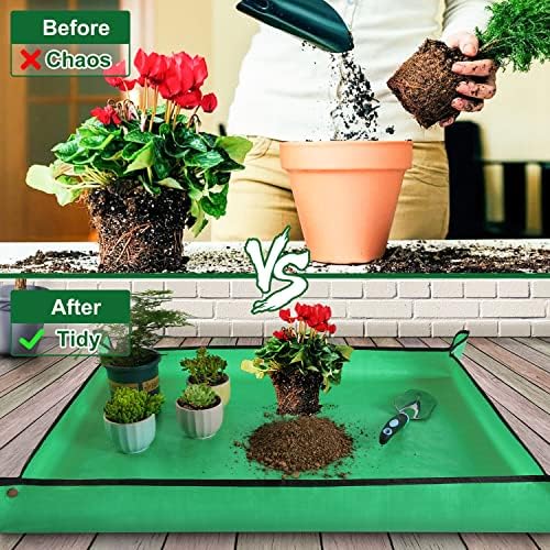 HNXTYAOB 39.5"x 31.5" Large Repotting Mat for Plant Transplanting and Mess Control Thickened Waterproof Potting Tray Plant Gifts for Women Green - 1