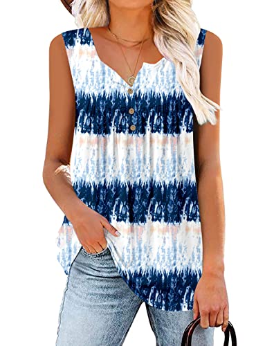 Mystry Zone Sleeveless Tank Tops For Women Casual Tunic Blouses For Leggings Blue Colorblock Xxl #TOP1