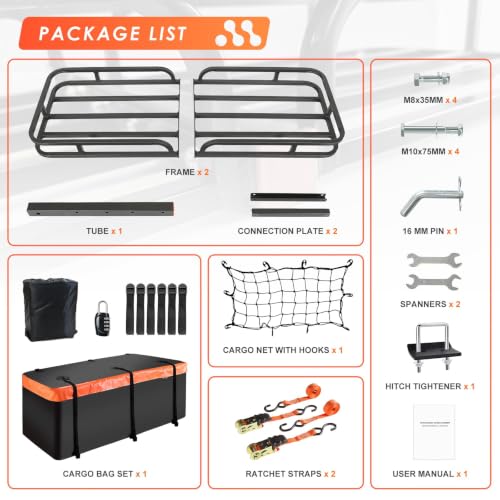 Image of Hitch Cargo Carrier Rack 53 inch*19 inch*5 inch + Waterproof Bag 9 Cu.Ft. (51 inch*17 inch*18 inch) | Included Cargo Net with Attachment Hooks,Ratchet Straps,Hitch Stabilizer|500 Lbs Capacity,Fit 2 inch Receiver