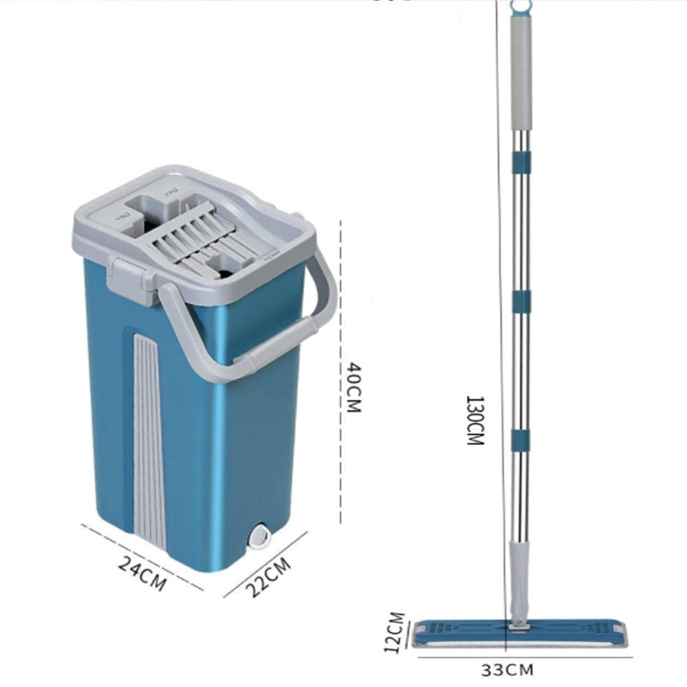 U/D Set di Mocio Piatto e Secchio con Sistema di Pulizia Autopulente, Mocio per Pavimenti con 2 Pezzi Riutilizzabili Secchio in Microfibra con Manico Regolabile in Acciaio Inossidabile da 125cm