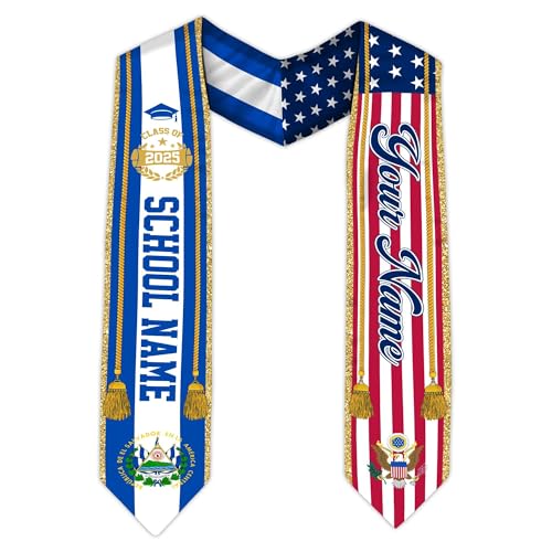 MonkeyVan Personalized Graduation Stole for El Salvador Senior, El Salvador Flag Graduation Sash Class of 2025 Grad Gift S112