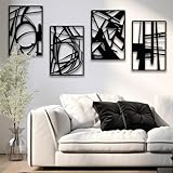OUR NEST Pack of 4 Black Abstract Metal Wall Art - Matte Finish Aesthetic Minimalistic Metal Art Wall Decor - 3D Abstract Wall Art for Living Room, Home Decor, Bedroom Bathroom Study (16' x 11'')