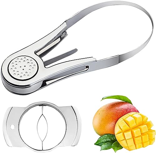 LATRAT Mango Cutter, Stainless Steel Mango Splitter, Extra Large, Mango Cutter Slicer, Portable Fruit Cutter, Splitter, Easy Peel, Kitchen Tool, Silver