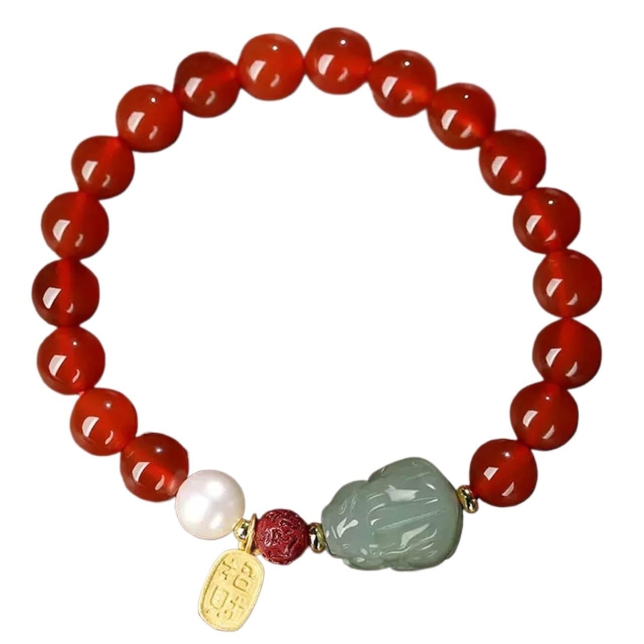 Nzpost Women's Medium Crystal Bracelet,Agate Bracelet,Pixiu/Pi Yao Bracelet Red Agate Bracelet 8Mm Stretchy Beaded Brac