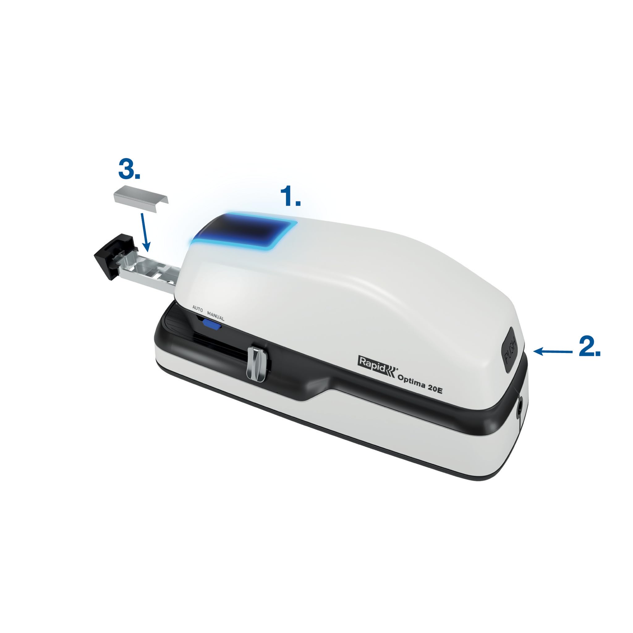 Rexel Rapid Grapadora Eléctrica Contactless Optima 20E, Automática con 1000 Grapas Incluidas, Blanco, Hasta 20 Hojas