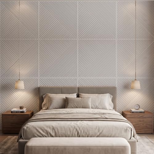 Image of Kayra Decor 3D PVC Wall Panels | Plaina Design | White Color | Panels for Bedroom & Living Room | 19.7 x 19.7 Inch | Pack of 12 | 32.28 Sq Ft