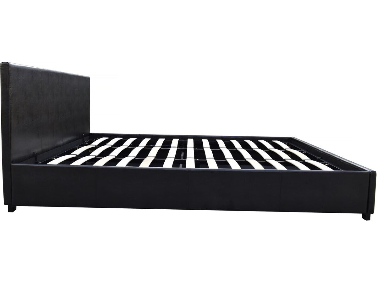 Habitat et Jardin - Lit Double Carla en Simili Noir avec Coffre Rangements 140 x 190 cm | Cadre de Lit 2 Places Design | Sommier à Lattes et Tête de Lit Inclus