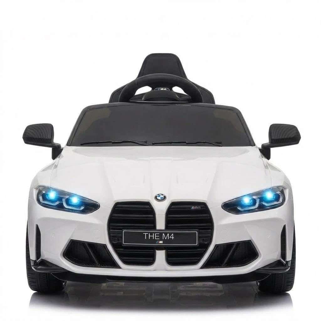 Macchina Elettrica per Bambini 3-6 Anni, BMW M4, Auto Elettrica Macchina 12V con Telecomando Parentale 2,4G, Luci LED, Suoni Realistici, Soft Start e Cintura di Sicurezza, Bianco