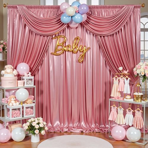 40x10ft Shimmer Rose Gold Sequin Backdrop Curtain for Parties,Thick Wrinkle Free Glitter Backdrop Drapes Rose Photo Back Drop Curtains for Birthday Wedding Party Photography Background-8 Panels 5x10ft