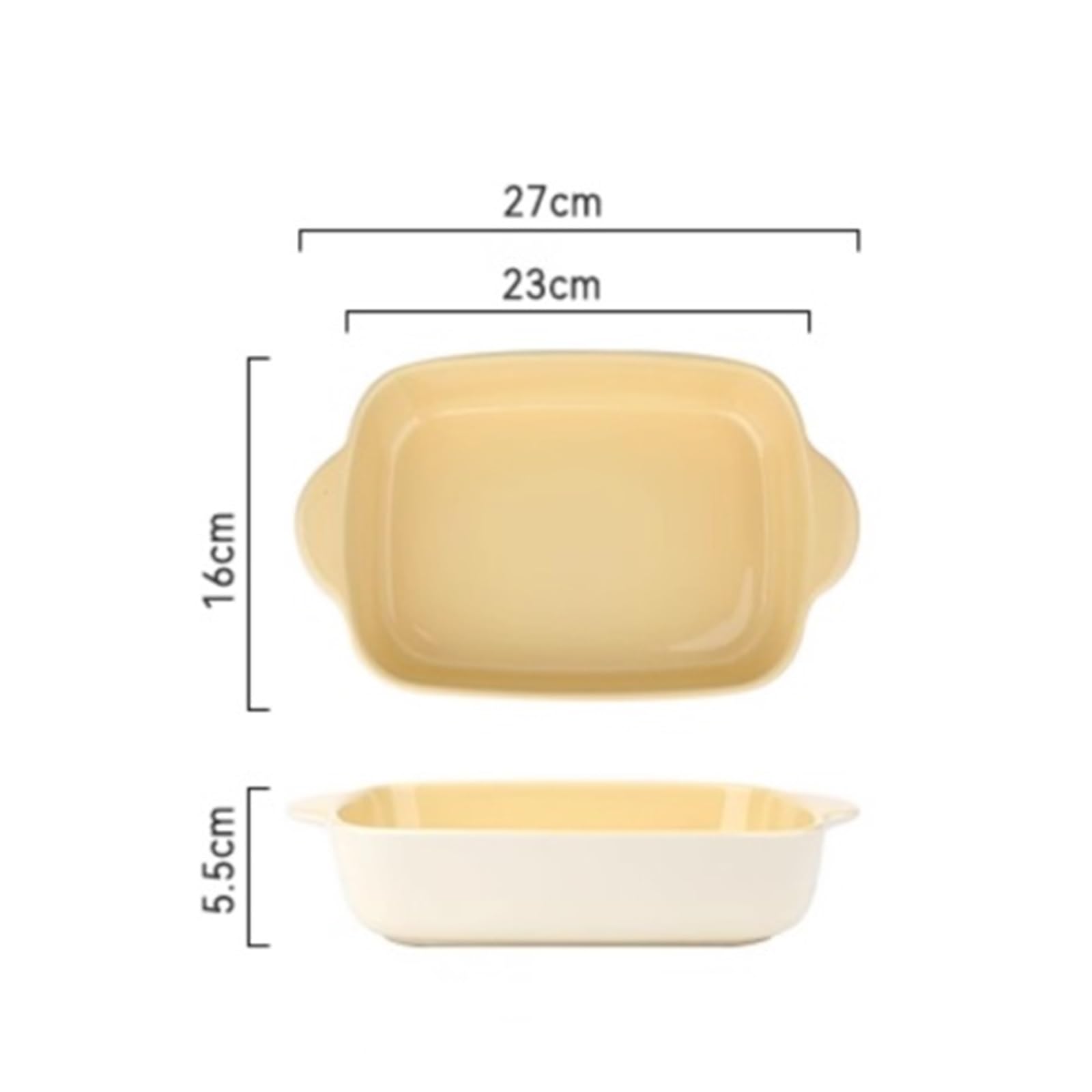 Plat Four Plat de Cuisson rectangulaire en céramique avec poignées Plat Gratin(Yellow,Moyen)