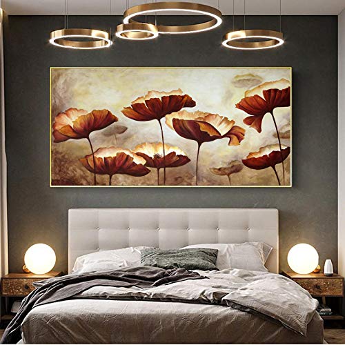 Affiche et impression sur toile moderne de paysage de lotus vintage 70x140 cm