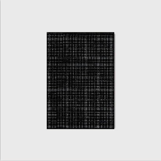 Tapis salon 110x190 cm lavable à grille géométrique noire