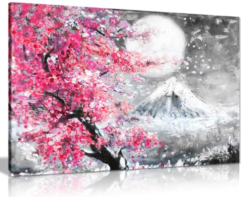 Peinture à l'huile japonaise rose noir blanc pour habiller mur vide
