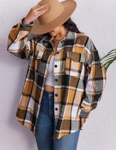 Zeagoo Women's Plus Size Flannel Plaid Shacket Button Down Flannel Shirts Long Sleeve Casual Fall Jacket 20244