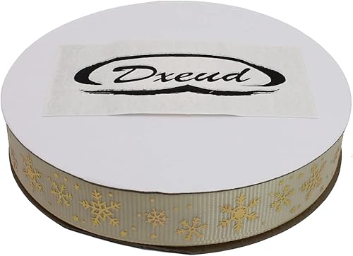 Miniatura 10 de Cinta de grogrén de copo de nieve con impresión dorada de 25 yardas cada rollo con borde tejido 100% poliéster (38 pulgadas, blanco)