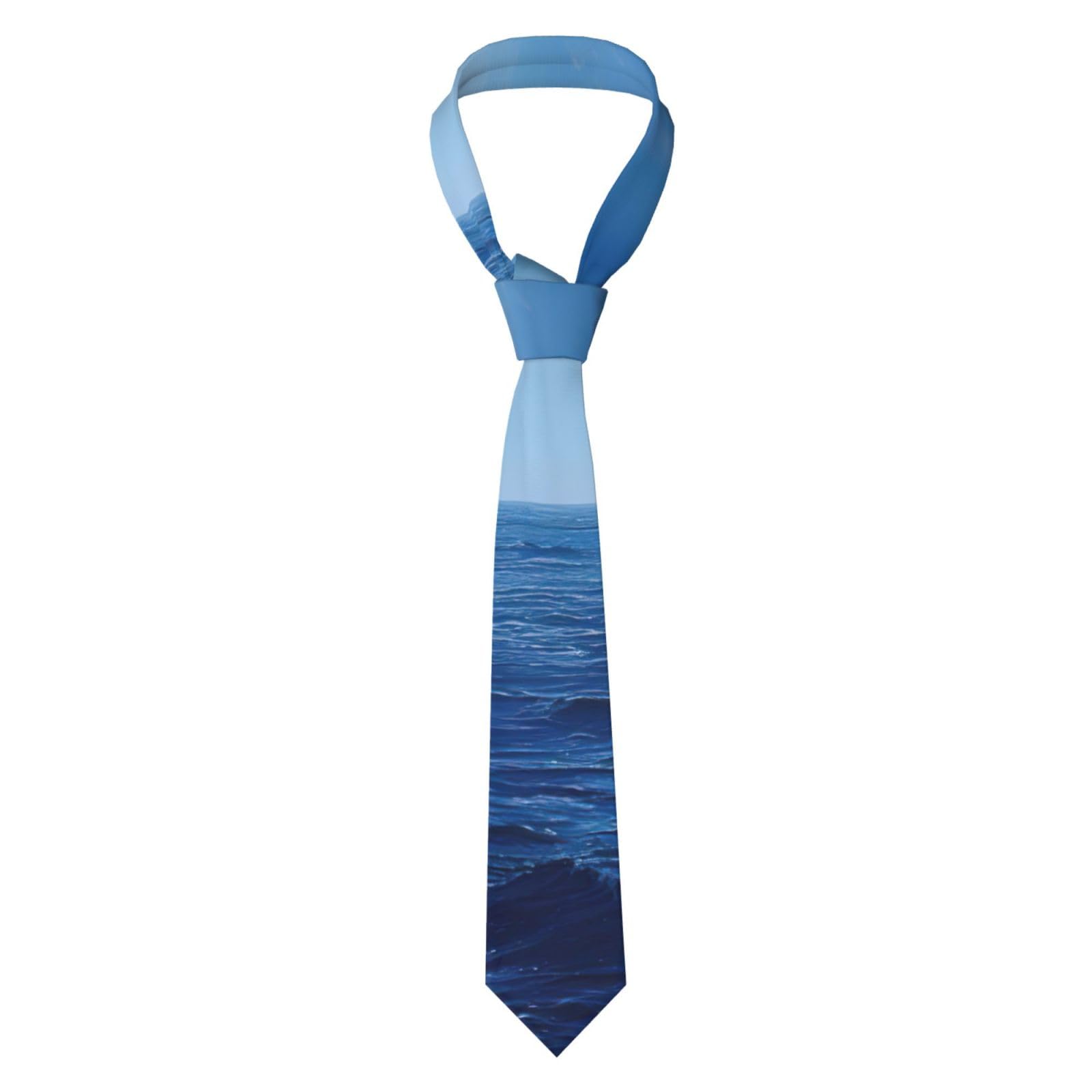 Muflvdx Men's Black Blue Ocean Sea Print Necktie, Classic Ties Neckties Formal For ,For Formal Informal Occasions, One Size