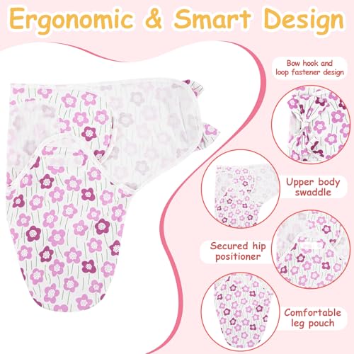 Image of Ramede 6-Pack Preemie Baby Swaddle Blankets with Hats, Breathable 100% Cotton Baby Swaddles, Suitable for Preemie Babies and Newborns, Soft Cotton, Adjustable(Bow,Pink)