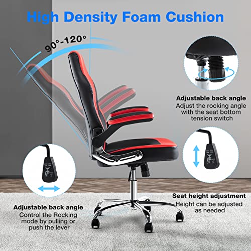 Gaming Chair - Ergonomic Office Chair Desk Chair With Flip-Up Armrest And Height Adjustable Splicing Pu Leather Computer Chair For Adults #TOP6