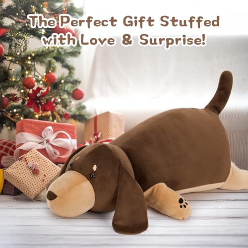 MorisMos 90cm lang Dackel Hund Kuscheltier XXL Kissen, weich dackel plüschtier stofftier, dackel Tierkissen Plüschkissen, Geburtstag deko Geschenk für Kinder Baby