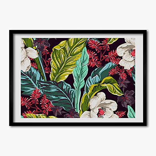 Peinture fleurs tropicales en cadre bois 70x50 pour une ambiance évasion