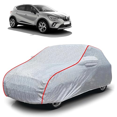 Image of Sulfar 100% Waterproof Car Body Cover Compatible with Mirror for Renult Captur (Triple Stitched, Full Bottom Elastic, Magic Silver with Red Piping)