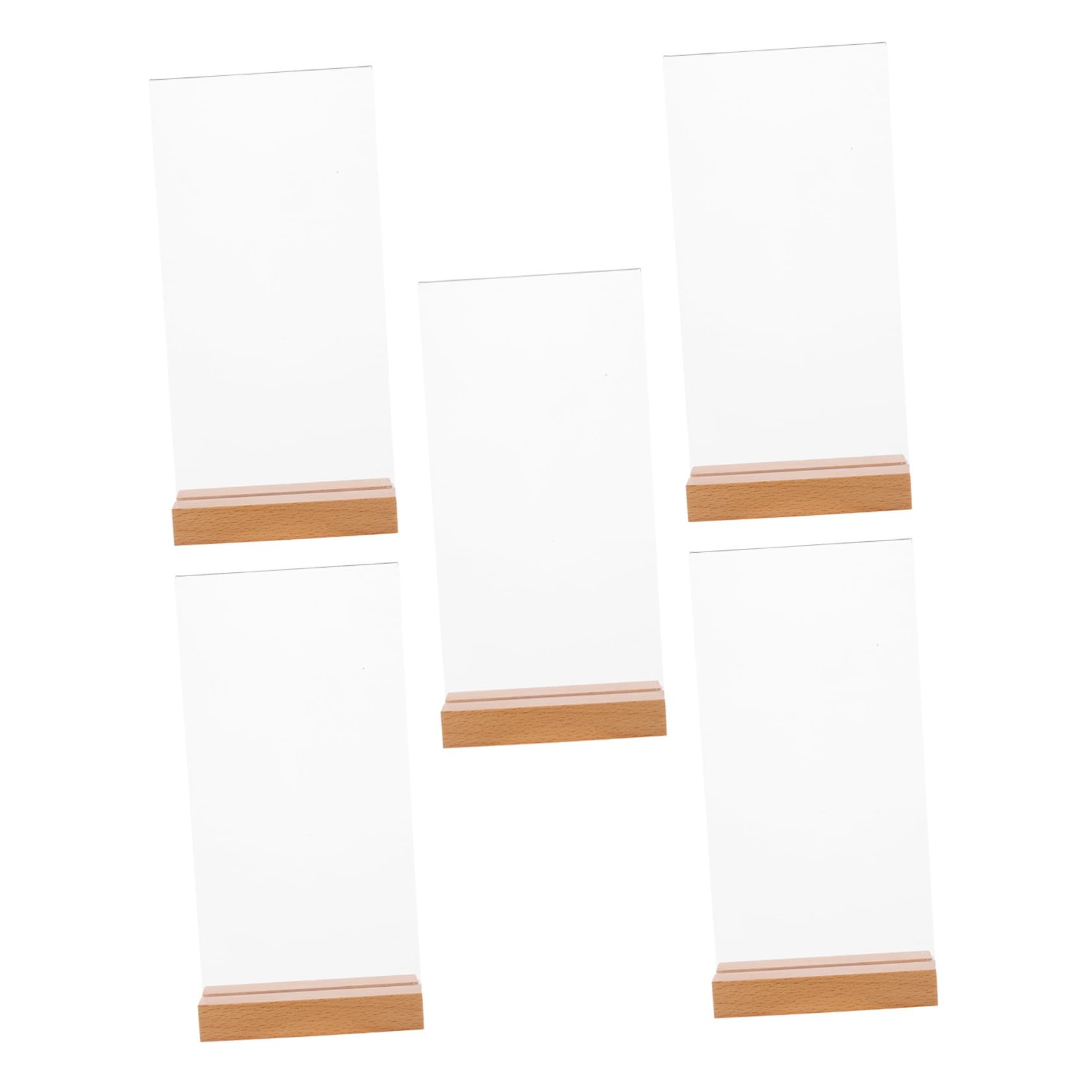 Gatuida 5 Piezas Soporte Menú Acrílico Transparente Doble Cara con Base Madera T Exhibidor Resistente para Restaurante Oficina Tienda y Eventos Vertical
