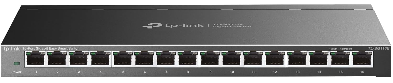 tl-sg116e 16 port gigabit unmanaged pro switch | fanless design, desktop/wall-mount, metal casing, qos & igmp snooping, link aggregation