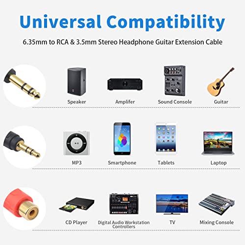 Duttek 6.35mm 1/4" to RCA Female and 3.5mm 1/8" Male Stereo Audio Cable,3.5mm to 6.35mm Audio Jack,6.35mm to RCA Audio Jack Cable Extension Cord for Headphones MP3 Players - Image 3