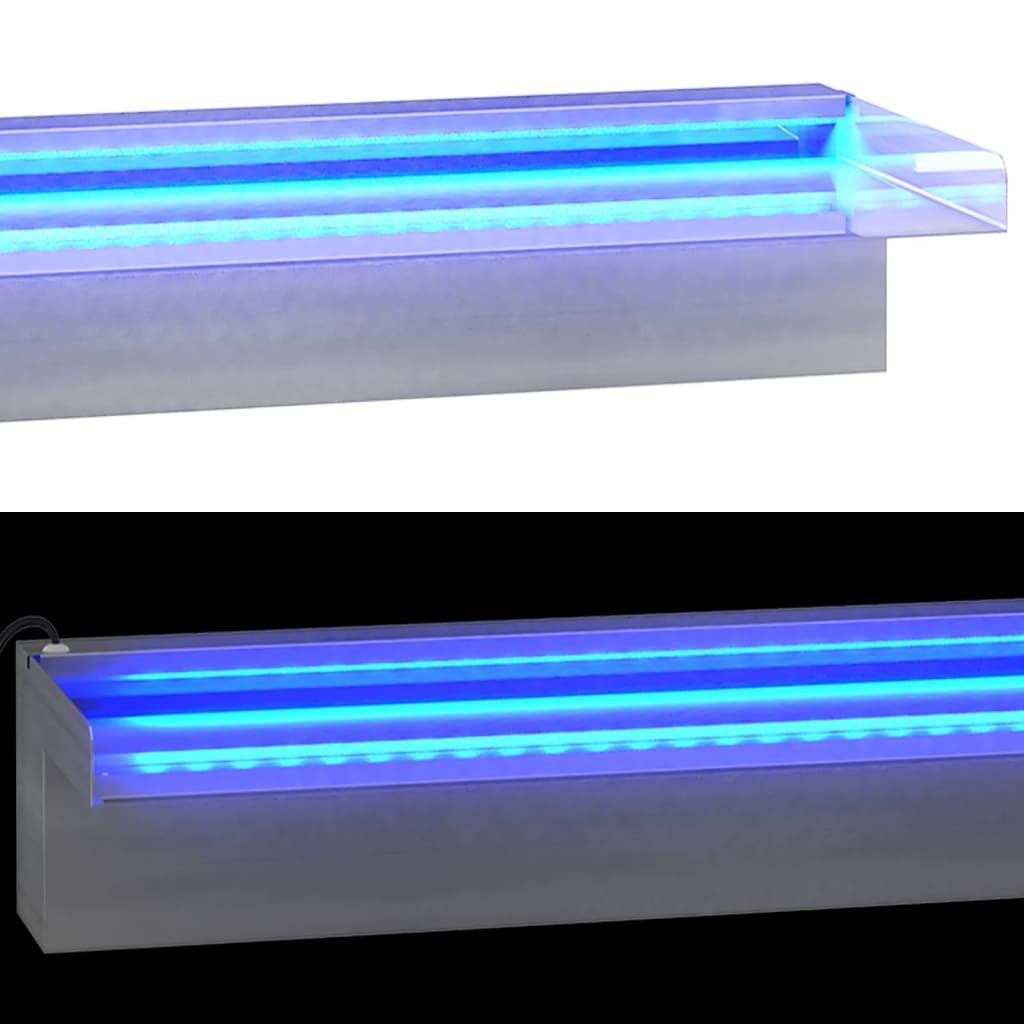 vidaXL Fuente Cascada con LED RGB para Jardín Estanque Piscina Patio Exterior Aporte Decorativo Relajante Luces Sonido Vista Acero Inoxidable
