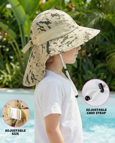 Image of Toddler Baby Sun Hat Kids Summer Beach Essentials Adjustable Beach Hats with Bucket Wide Brim for Boys Girls Age 0-14 Years