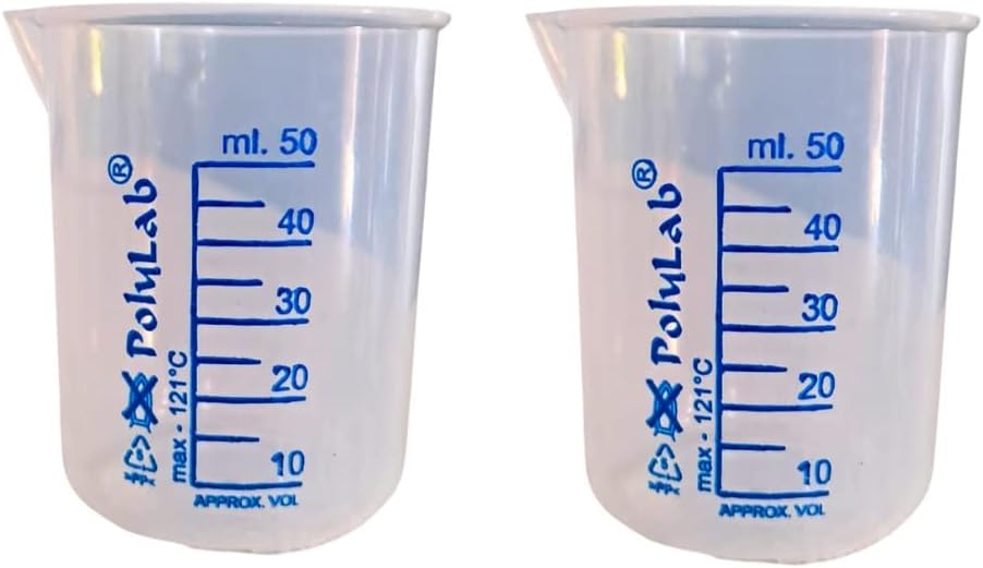 AANIJ® Beaker (Printed Graduation) Measuring Cup, Plastic Science Beaker Transperant 50 ml for Measuring Liquid in Home | Laboratory | School (Pack of 2)