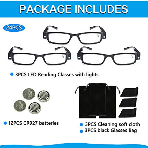 Image of Reading Glasses with Light Bright LED Readers with Lights Reading Glasses Lighted Magnifier Nighttime Reader Compact Full Frame Eyewear Clear Vision Unisex Clear Vision Lighted Eye Glasses (+100)