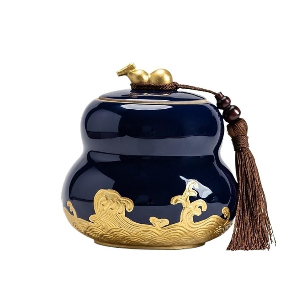 CHENGAIJIAN Tea Canister Airtight Lid Ceramic Tea Canister Kichen Storage Container For Coffee Sugar, Nuts, Herb, Spice(Dark blue)