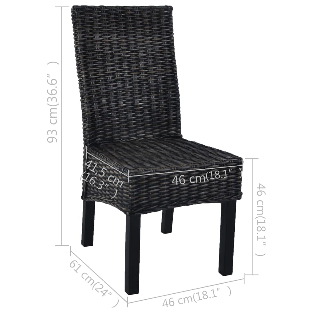 Krzesła do jadalni, zestaw 4 sztuk, kolor czarny, rattan, drewno mango, krzesło tapicerowane, do salonu, kuchni, jadalni