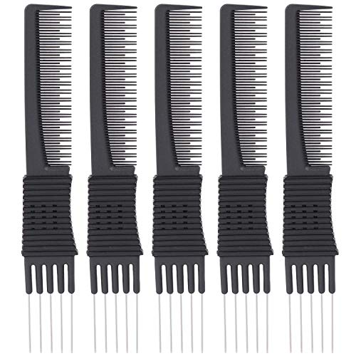 5 Pieces Hair Teasing Comb with Metal Pick Parting Combs Braiding Pintail Comb for Women