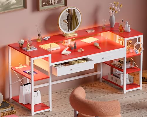 Pamray 58-Inch Gaming and Office Desk with Shelves
